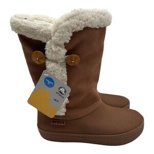 Crocs Modessa Boots Women's Size‎ 7 Brown Suede Faux Fur Button Warm Winter NWT